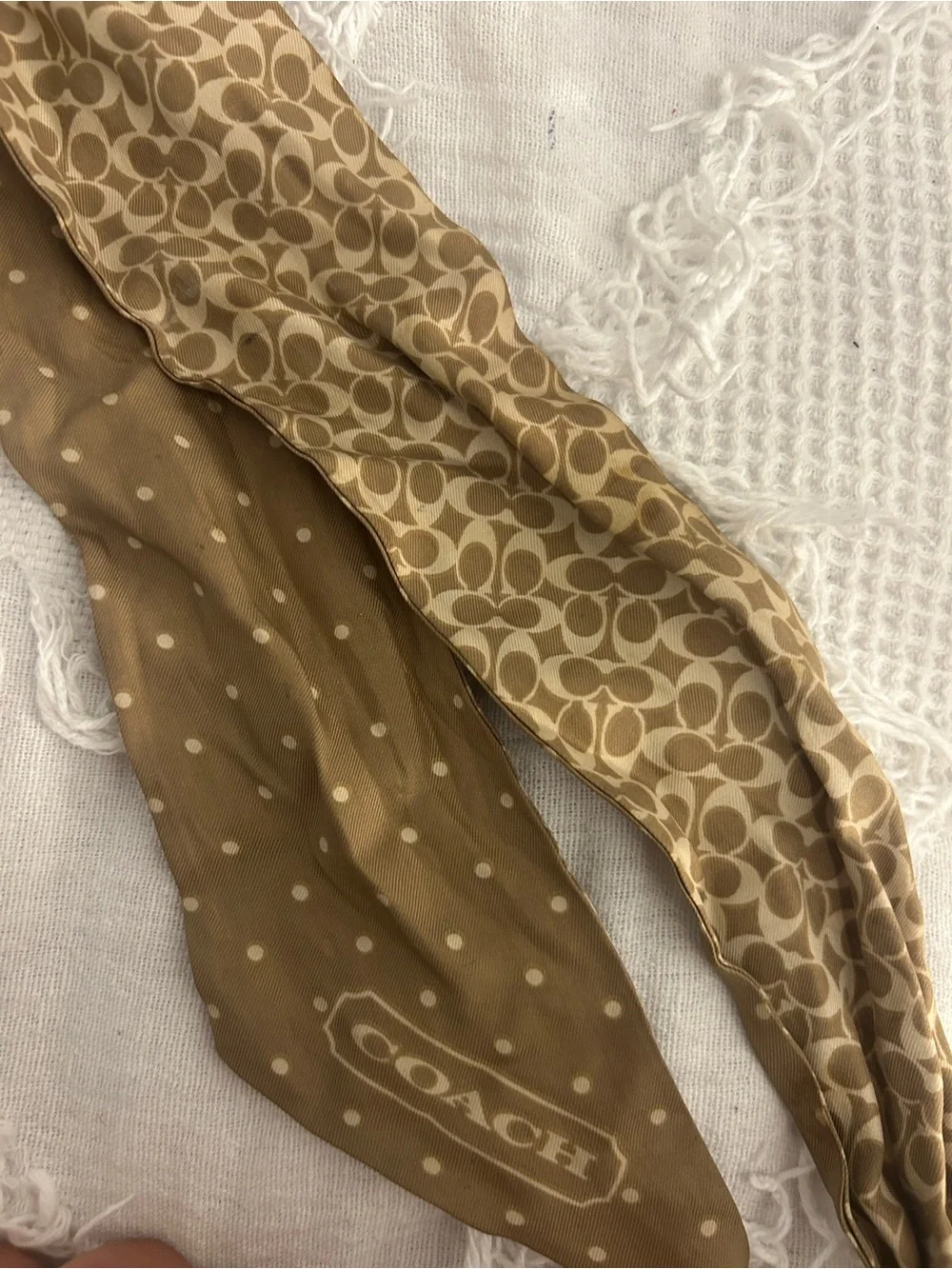 Coach Tan Signature & Polka Dot Silk Twilly